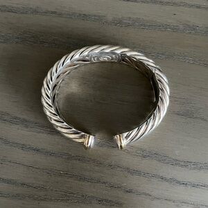 David Yurman Sterling Silver and 18K Gold Sculpted 15mm Cable Cuff Bracelet